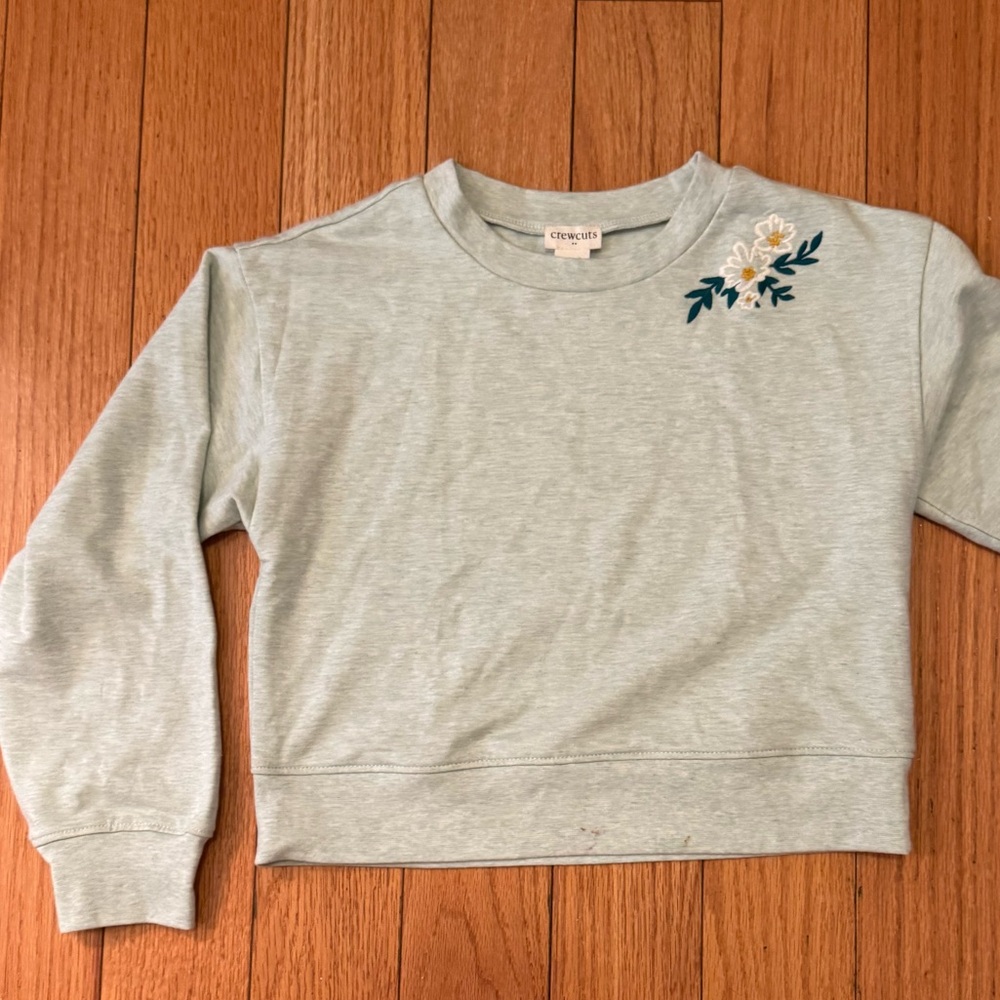 Crewcuts Heathered blue/green Sweatshirt with Floral Embroidery